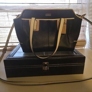 Coach Black and Tan Leather Tote Bag